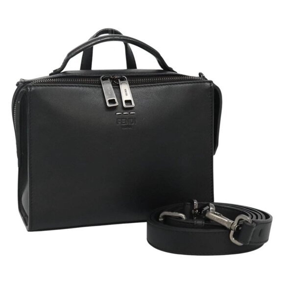 FENDI Hand Bag Leather 2way Black Auth PP274V - Picture 1 of 16